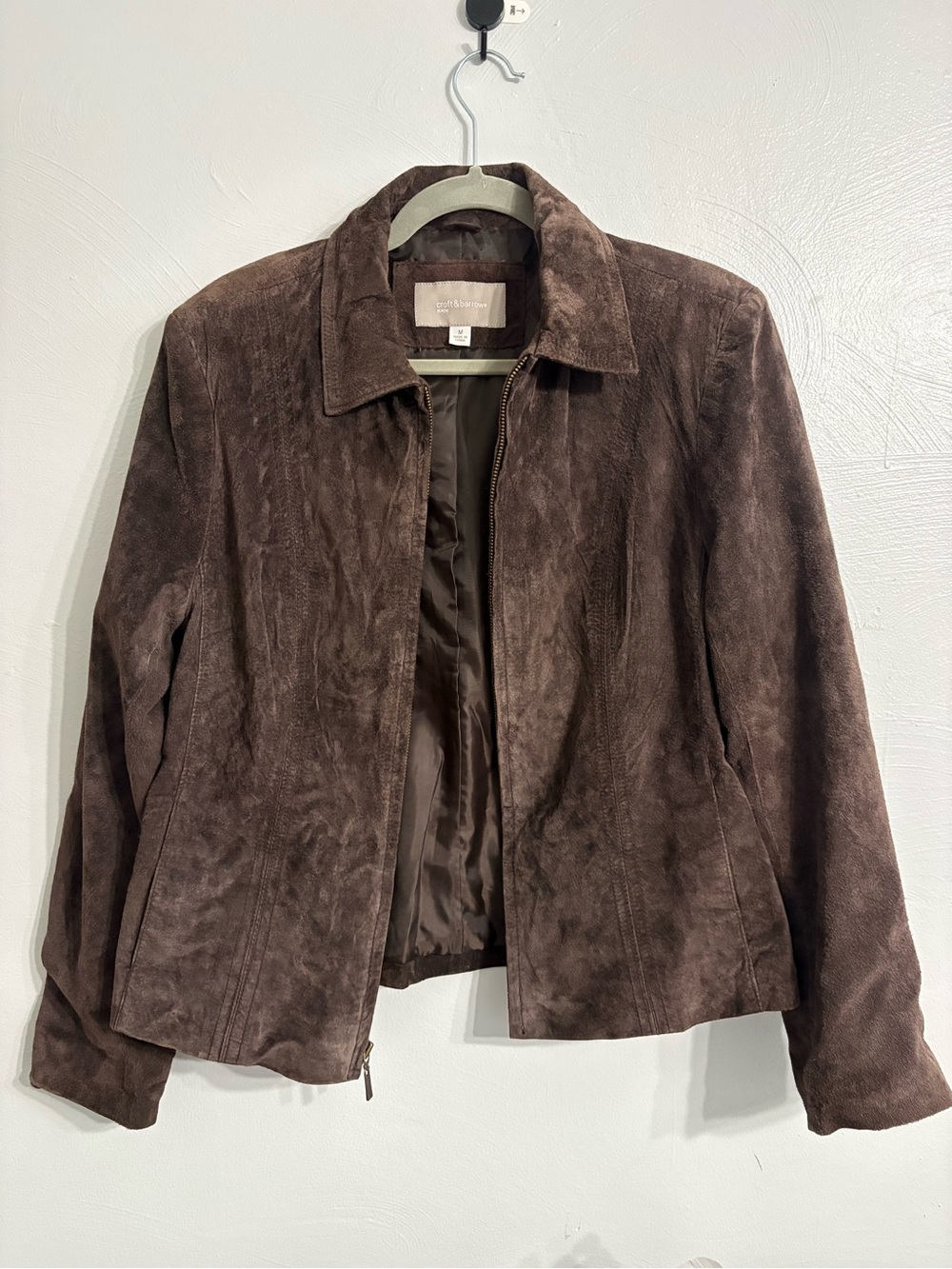 Croft & Barrow Brown Genuine Suede Leather Jacket Womens M Vintage Y2K Zip Coat